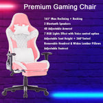 7 Rgb Lights Bluetooth Speaker Gaming Chair Ergonomic Racing Chair Reclining Gaming Seat Pink White