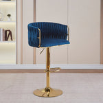 2x Height-Adjustable Ivory Velvet Swivel Bar Stools w/ Gold Base