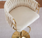 2x Height-Adjustable Ivory Velvet Swivel Bar Stools w/ Gold Base