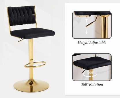   2x Velvet Bar Stools with Braided Back Elegant Kitchen High Chairs