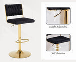 2x Velvet Bar Stools with Braided Back Elegant Kitchen High Chairs