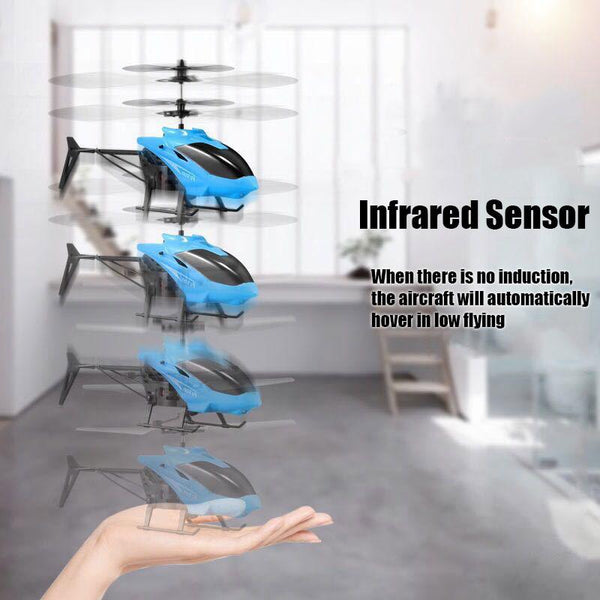  Mini Rc Infrared Induction Helicopter Aircraft Drone Flashing Light Toys Christmas Gift Blue