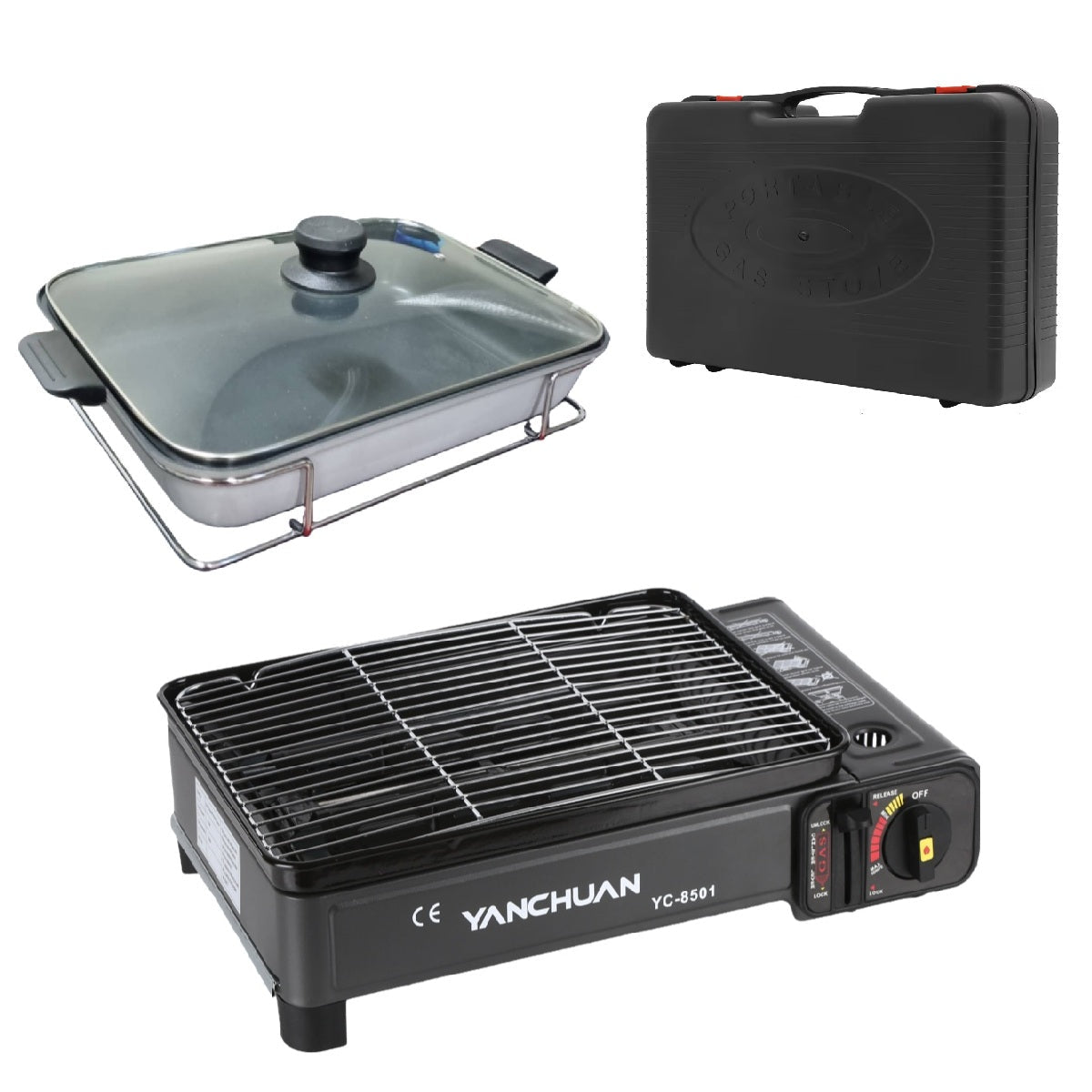 Portable Black Gas Stove BBQ Cooker with Fish Pan