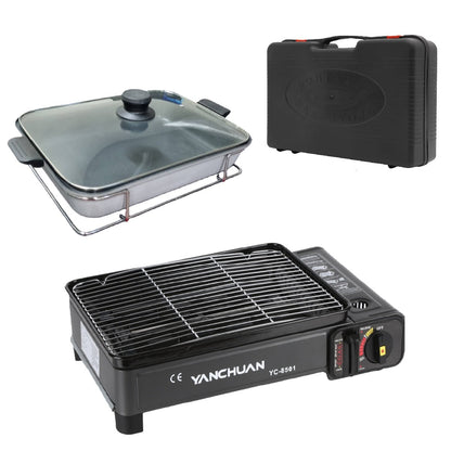 Portable Black Gas Stove BBQ Cooker with Fish Pan