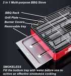 Portable Gas Stove Burner Bbq Camping Gas Cooker With Non Stick Plate Red With Fish Pan And Lid
