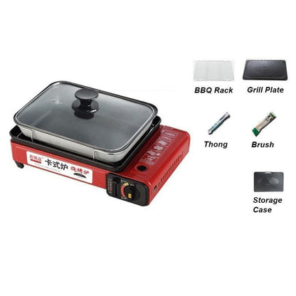 Sleek Orange Gas Stove BBQ Cooker with Plate