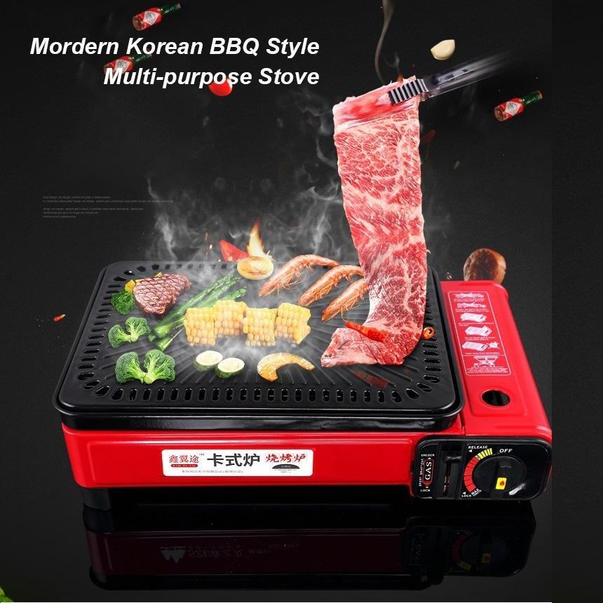 Sleek Orange Gas Stove BBQ Cooker with Plate