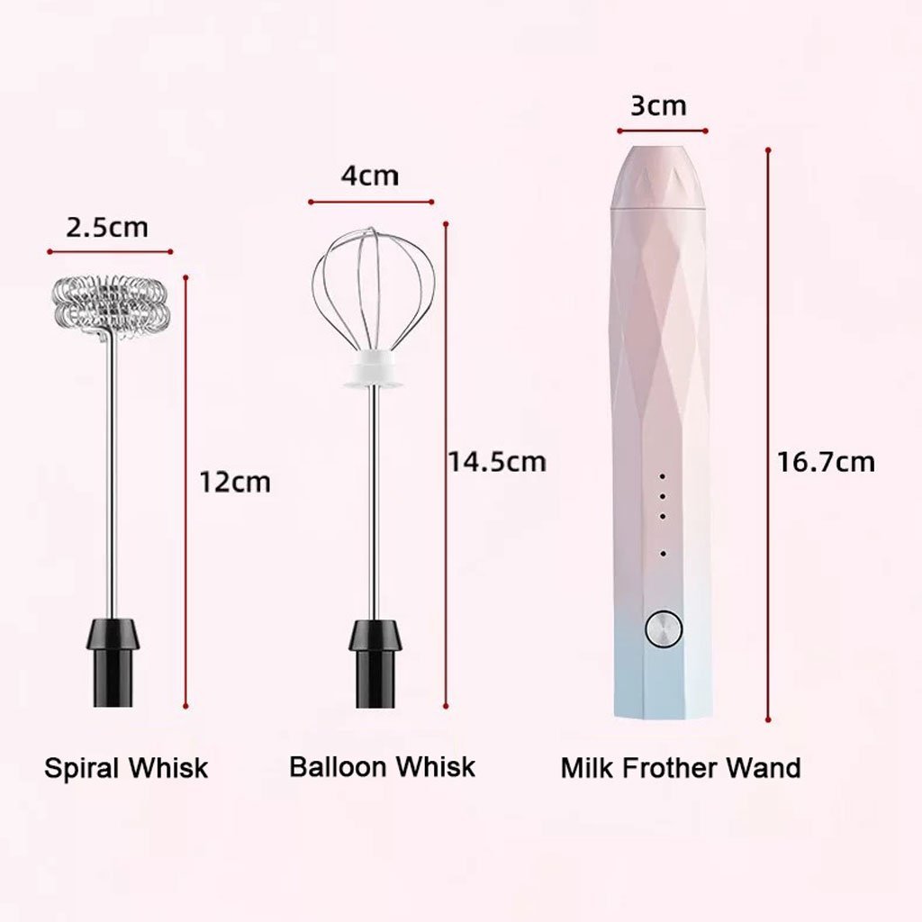Usb Charging Handheld Milk Frother & Egg Beater With 2 Whisks