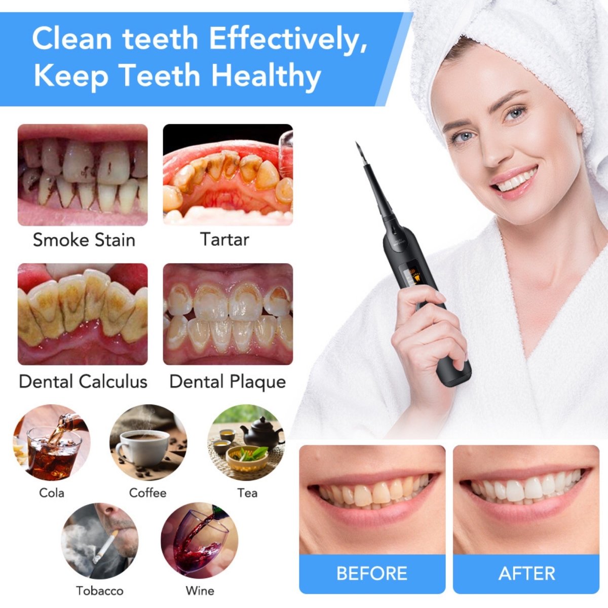 Electric Ultrasonic Dental Tartar Plaque Remover With Led Screen