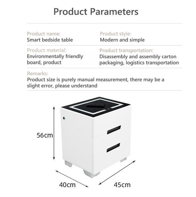Smart Bedside Tables With 3 Drawers, Wireless Charging, Led Light, Usb (Right Hand)