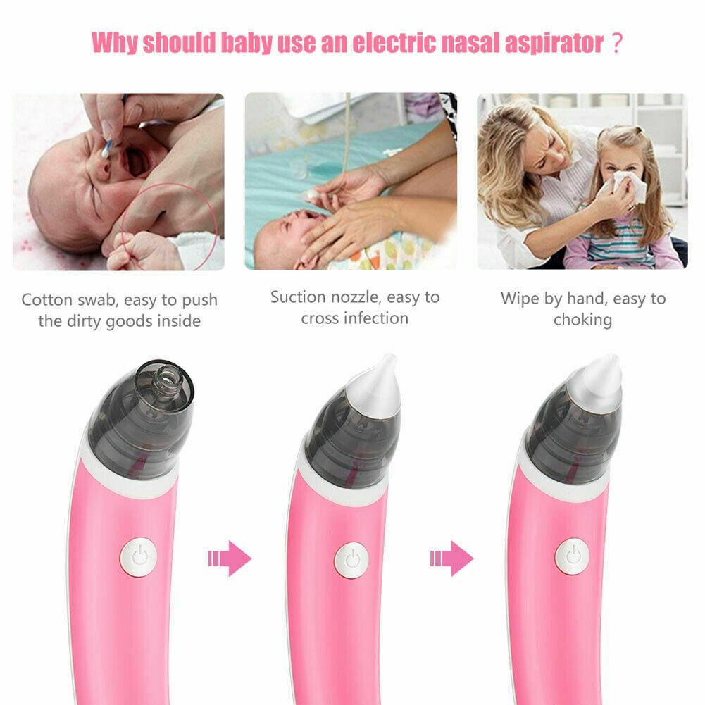 Baby Nasal Aspirator Electric Safe Hygienic Nose Cleaner Snot Sucker For Baby (Red)