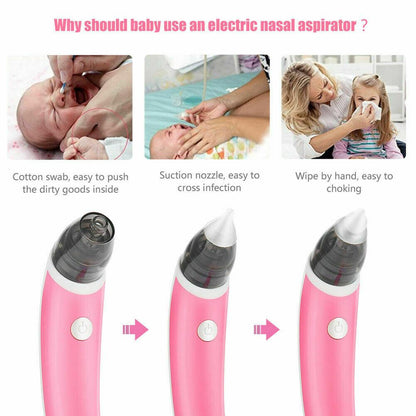 Baby Nasal Aspirator Electric Safe Hygienic Nose Cleaner Snot Sucker For Baby (Red)