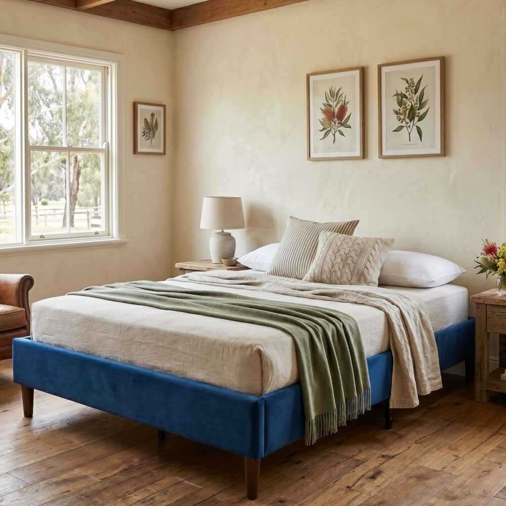 Velvet Blue Bed Frame – Double