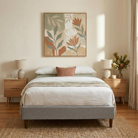 Bedframe With Wooden Slats (Light Grey) – Double
