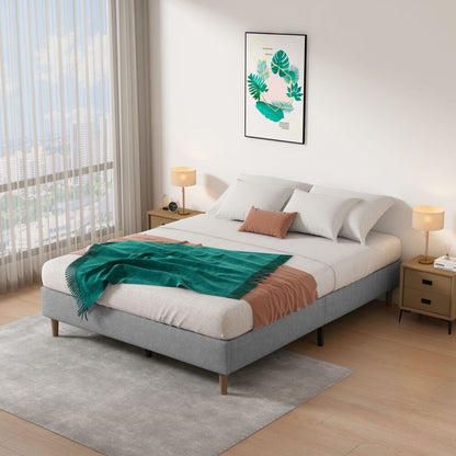 Bedframe With Wooden Slats (Light Grey) – Queen
