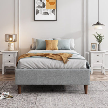 Bedframe With Wooden Slats (Light Grey) – Queen