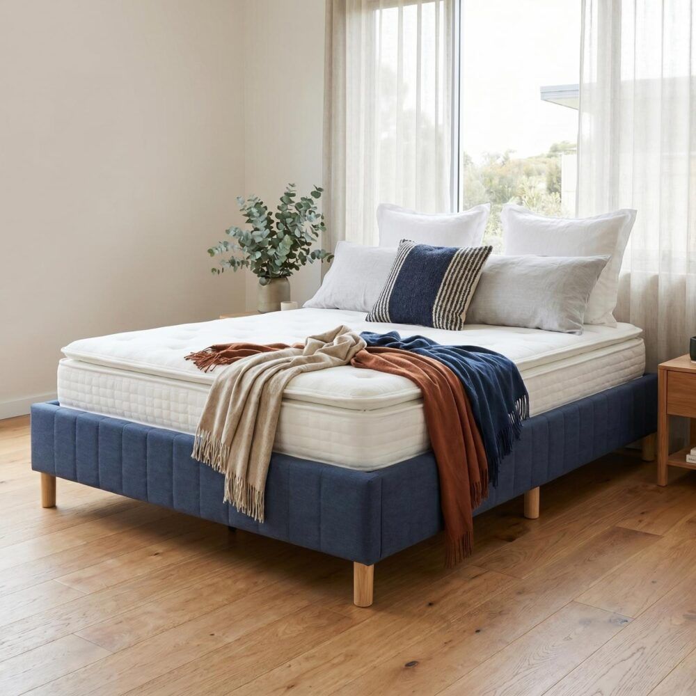 Metal Bed Frame Mattress Foundation Blue – Double