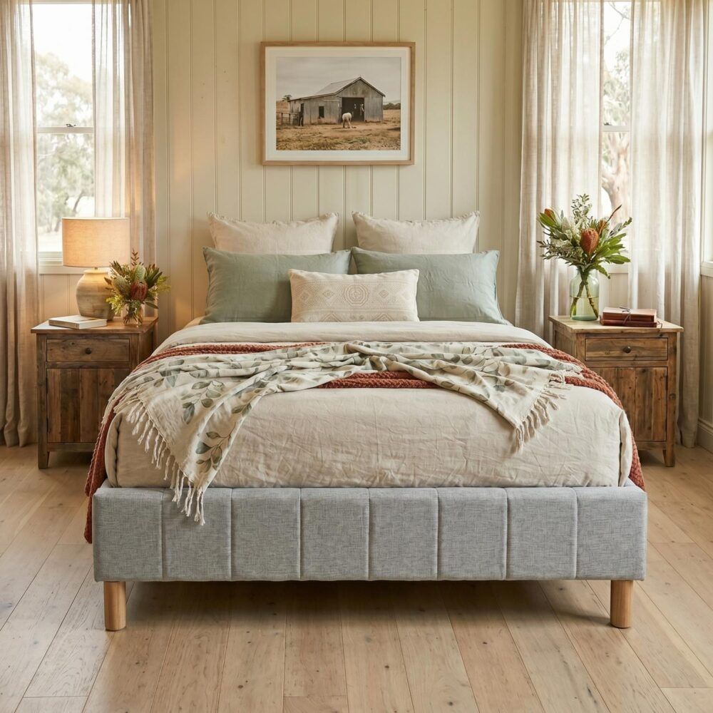 Metal Bedframe Mattress Foundation (Light Grey) – Double