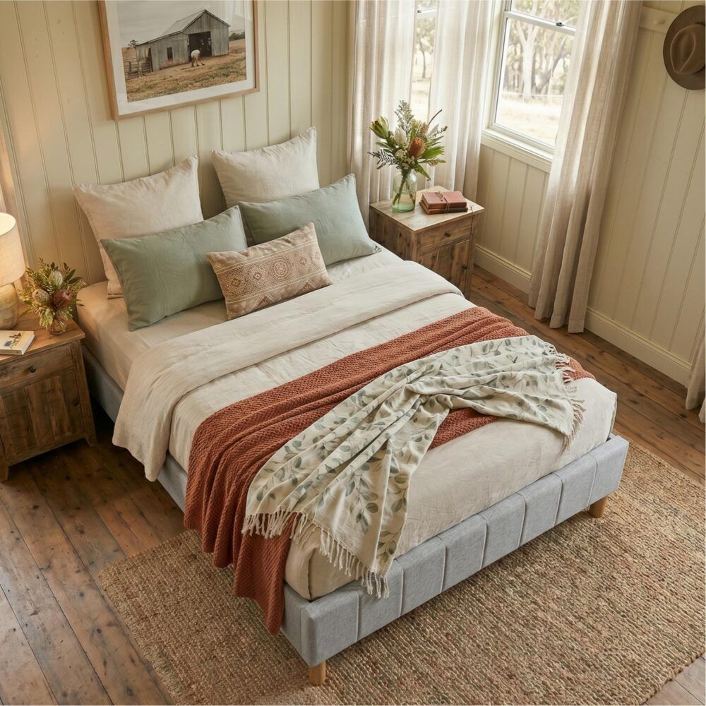 Metal Bedframe Mattress Foundation (Light Grey) – Double