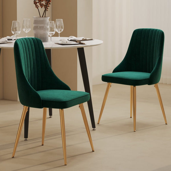  Forever Set Of 2 Blue/Green Velvet Dining Chairs – Gold Metal Legs