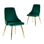 Forever Set Of 2 Blue/Green Velvet Dining Chairs – Gold Metal Legs