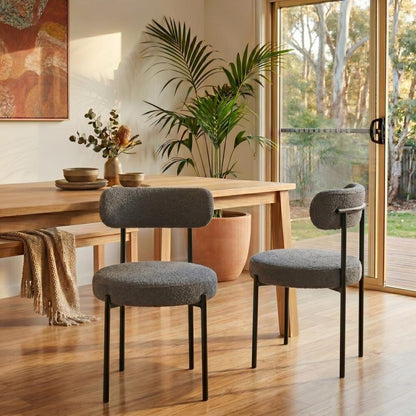 Luxe Boucle Cushioned Elsa Dining Chairs in White Quartz