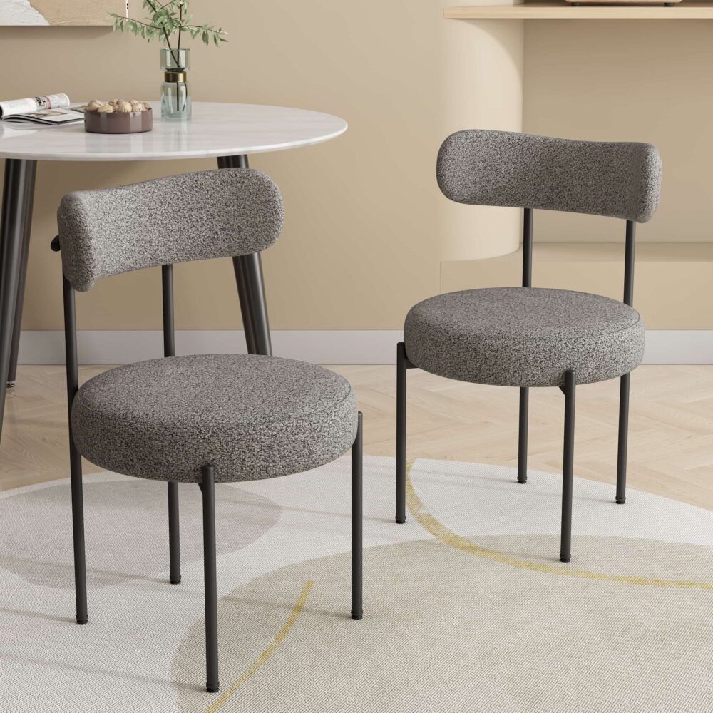 Luxe Boucle Cushioned Elsa Dining Chairs in White Quartz