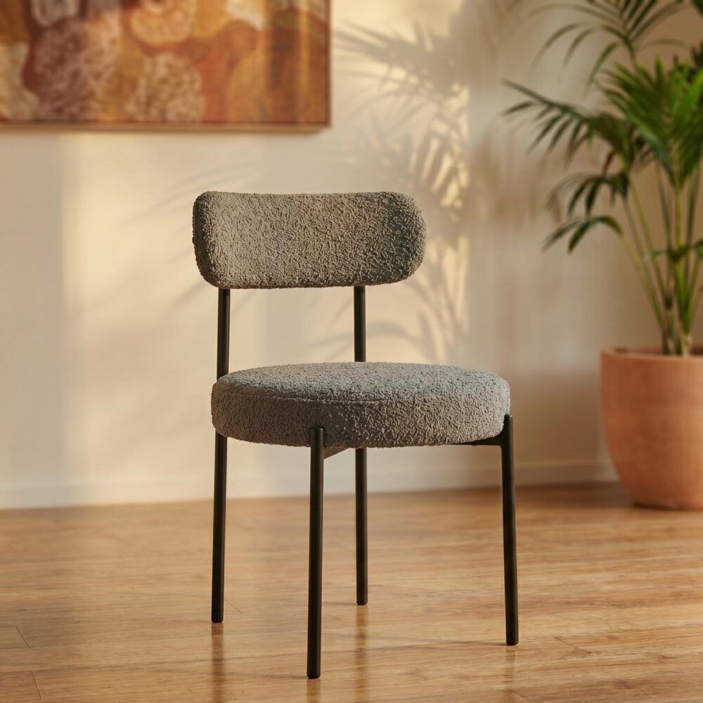 Luxe Boucle Cushioned Elsa Dining Chairs in White Quartz