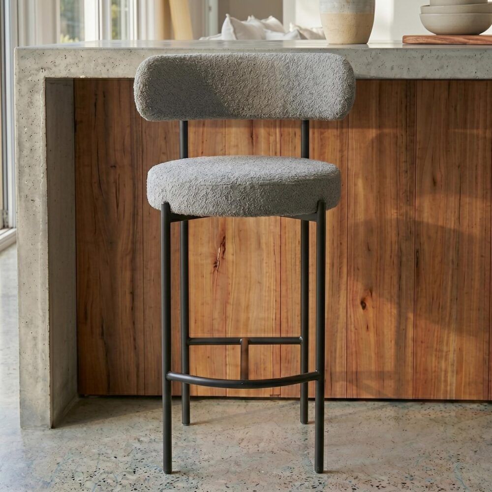 Contemporary Grey Boucle Elsa Low Bar Stools