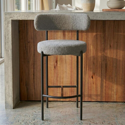 Contemporary Grey Boucle Elsa Low Bar Stools