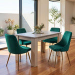 Grey Rectangular Dining Table with 4x Blue Velvet Chairs