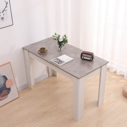Grey Rectangular Dining Table with 4x Blue Velvet Chairs