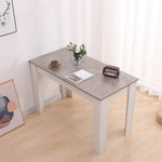 Grey Rectangular Dining Table with 4x Blue Velvet Chairs