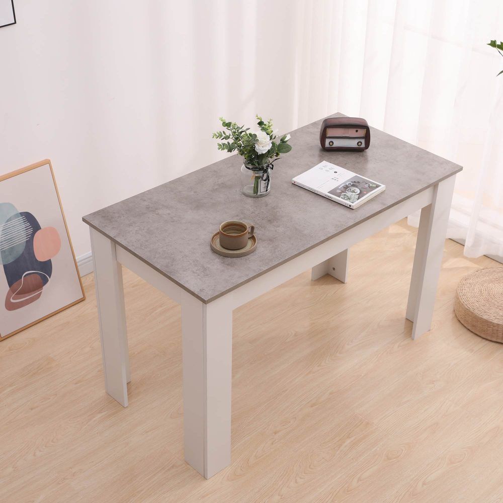 Grey Rectangular Dining Table with 4x Blue Velvet Chairs