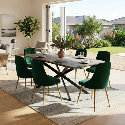 Rectangular Table and Navy Velvet Chairs Dining Set