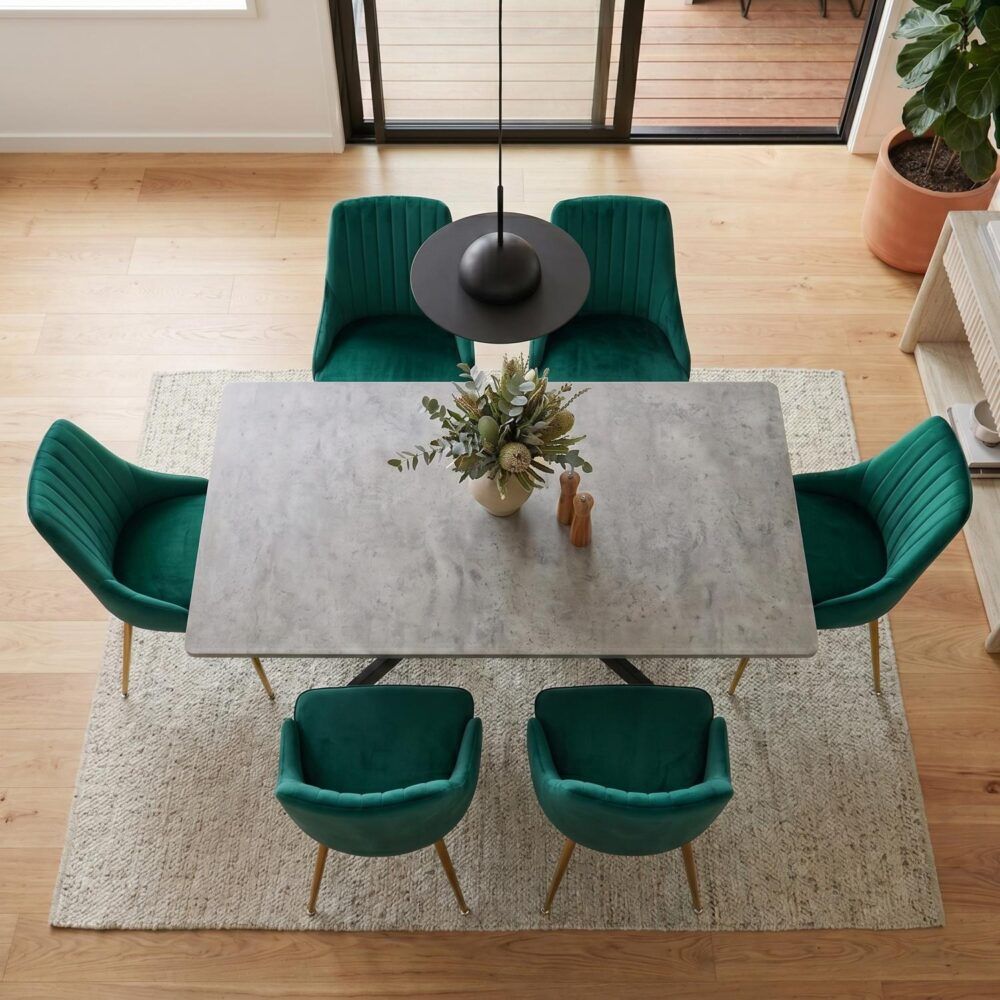 Rectangular Table and Navy Velvet Chairs Dining Set