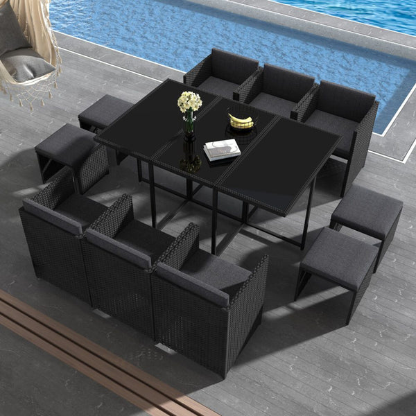  Bali 11 Piece Outdoor Dining Set-Black