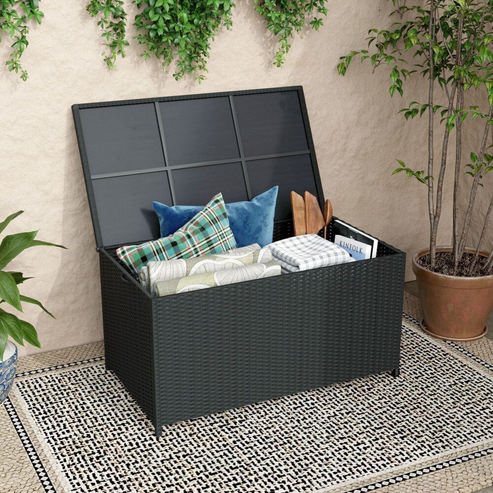 Outdoor Pe Wicker Storage Box Garden 320L-Black
