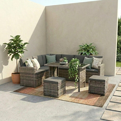 Ella 8-Seater Modular Outdoor Garden Lounge & Dining Set With Table And Stools In Dark Grey