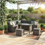 Ella 8-Seater Modular Outdoor Garden Lounge & Dining Set With Table And Stools In Dark Grey