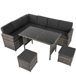 Ella 8-Seater Modular Outdoor Garden Lounge & Dining Set With Table And Stools In Dark Grey