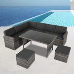 Ella 8-Seater Modular Outdoor Garden Lounge & Dining Set With Table And Stools In Dark Grey
