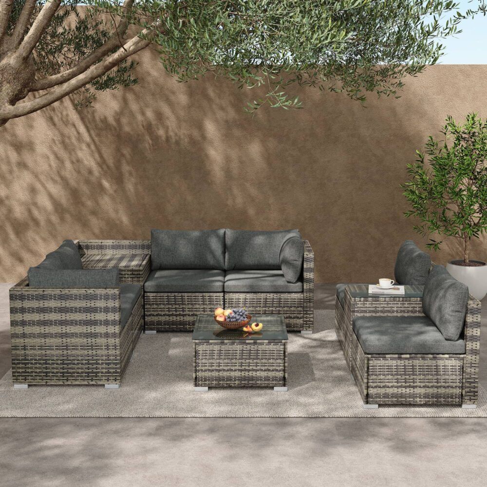Modular Outdoor Lounge Set-9pcs Sofa, Armchairs and Coffee Table
