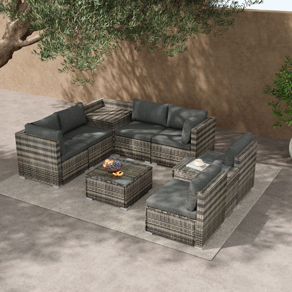 Modular Outdoor Lounge Set-9pcs Sofa, Armchairs and Coffee Table