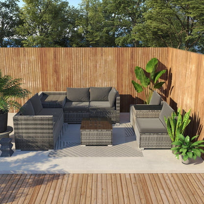Modular Outdoor Lounge Set-9pcs Sofa, Armchairs and Coffee Table