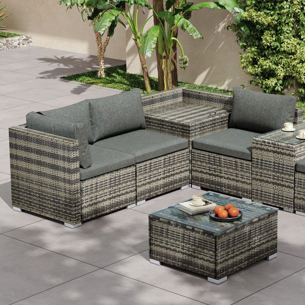 Modular Outdoor Lounge Set-9pcs Sofa, Armchairs and Coffee Table