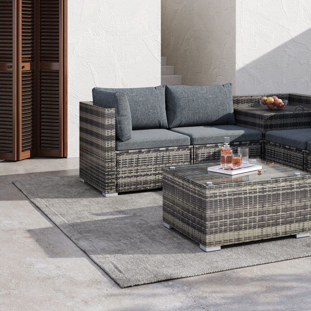 Modular Outdoor Lounge Set-9pcs Sofa, Armchairs and Coffee Table