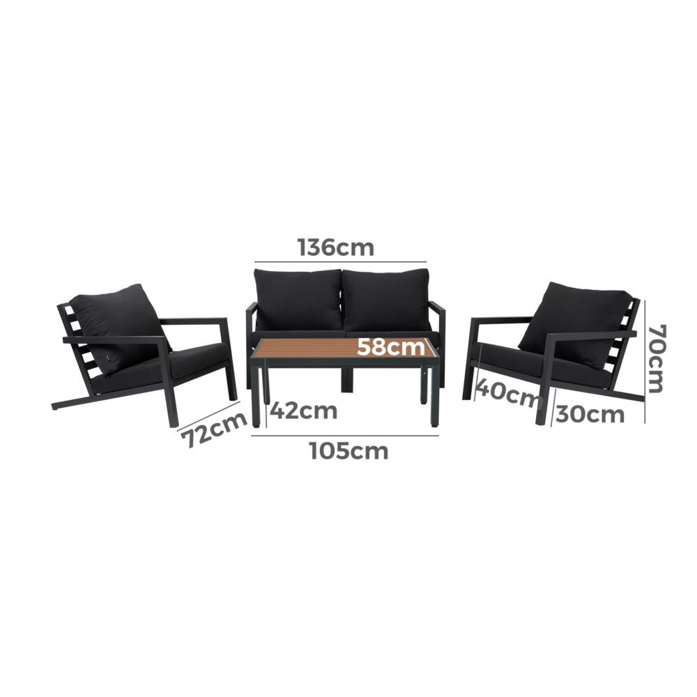 Aidan Garden Furniture Set in Slate Grey 5 pieces