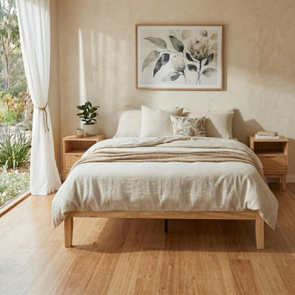 Warm Wooden Natural Bed Base Frame – Double