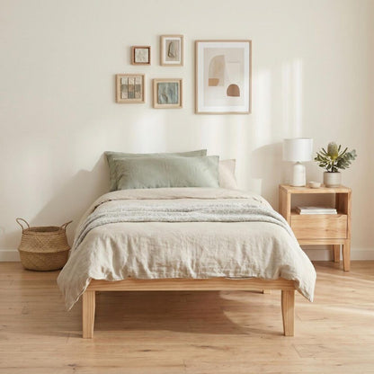 Single Size Warm Wooden Natural Bed Base Frame â€“ Single